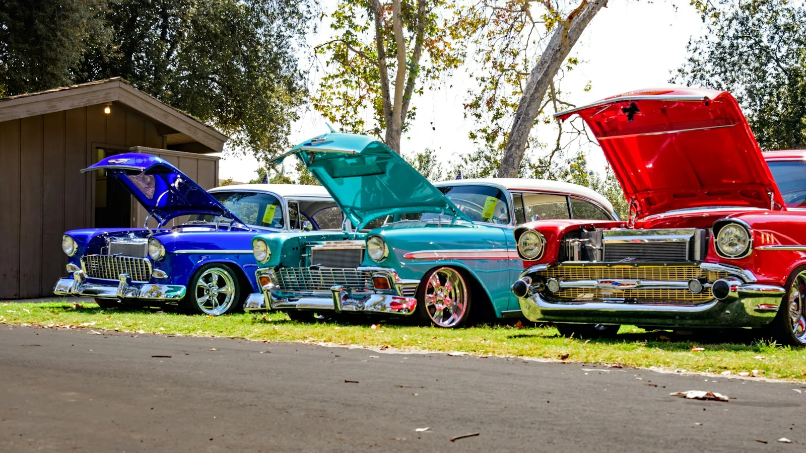 Car show Saturday, hoods up